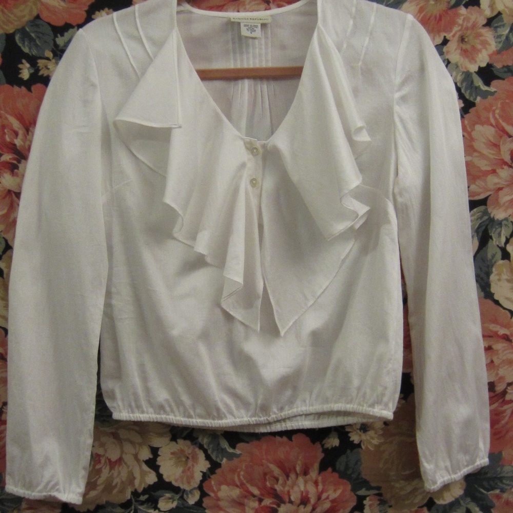 Banana Republic White Blouse with frill, size S - Picture 2 of 8